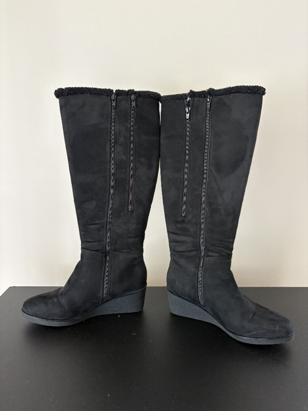 Aerosoles Binocular Suede Boot Women's 8.5 Shearling Black Knee High Boots